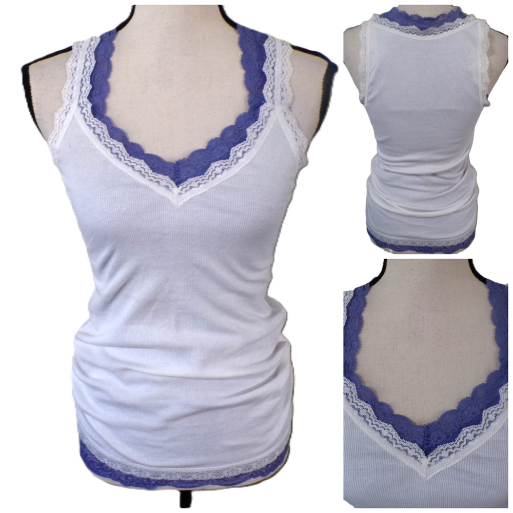 Y2k Ribbed Tank M Lace White Cami tight Long Coquette Whimsigoth Elena Gilbert